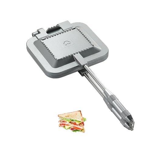 camping moon Campingmoon Campfire Sandwich Maker Camping BreadToaster Aluminum Hot Sandwich Stovetop Grill Pan Campfire Pie Cooking Equipment Sliver - Image 1
