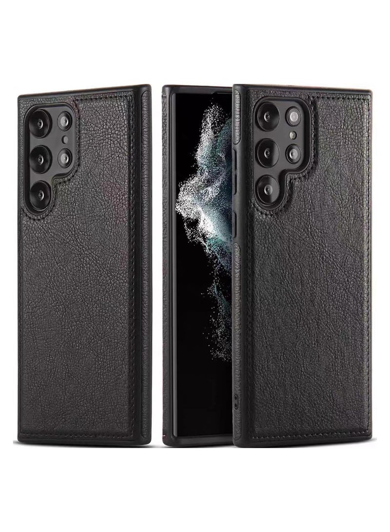 Aookay Leather Case for Samsung Galaxy S25 Ultra Vintage Business Slim Thin Drop and Scratch Resistant Full Protective Phone Cover Cases for Samsung Galaxy S25 Ultra（Black） - Image 1