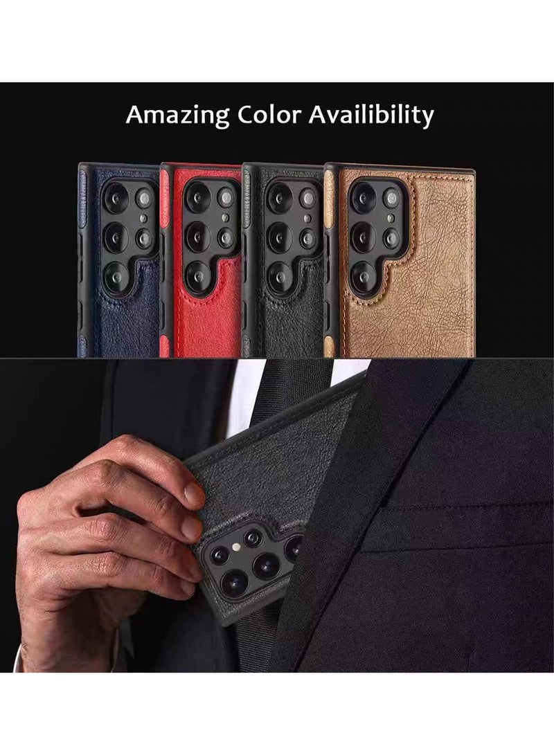 Aookay Leather Case for Samsung Galaxy S25 Ultra Vintage Business Slim Thin Drop and Scratch Resistant Full Protective Phone Cover Cases for Samsung Galaxy S25 Ultra（Black） - Image 2