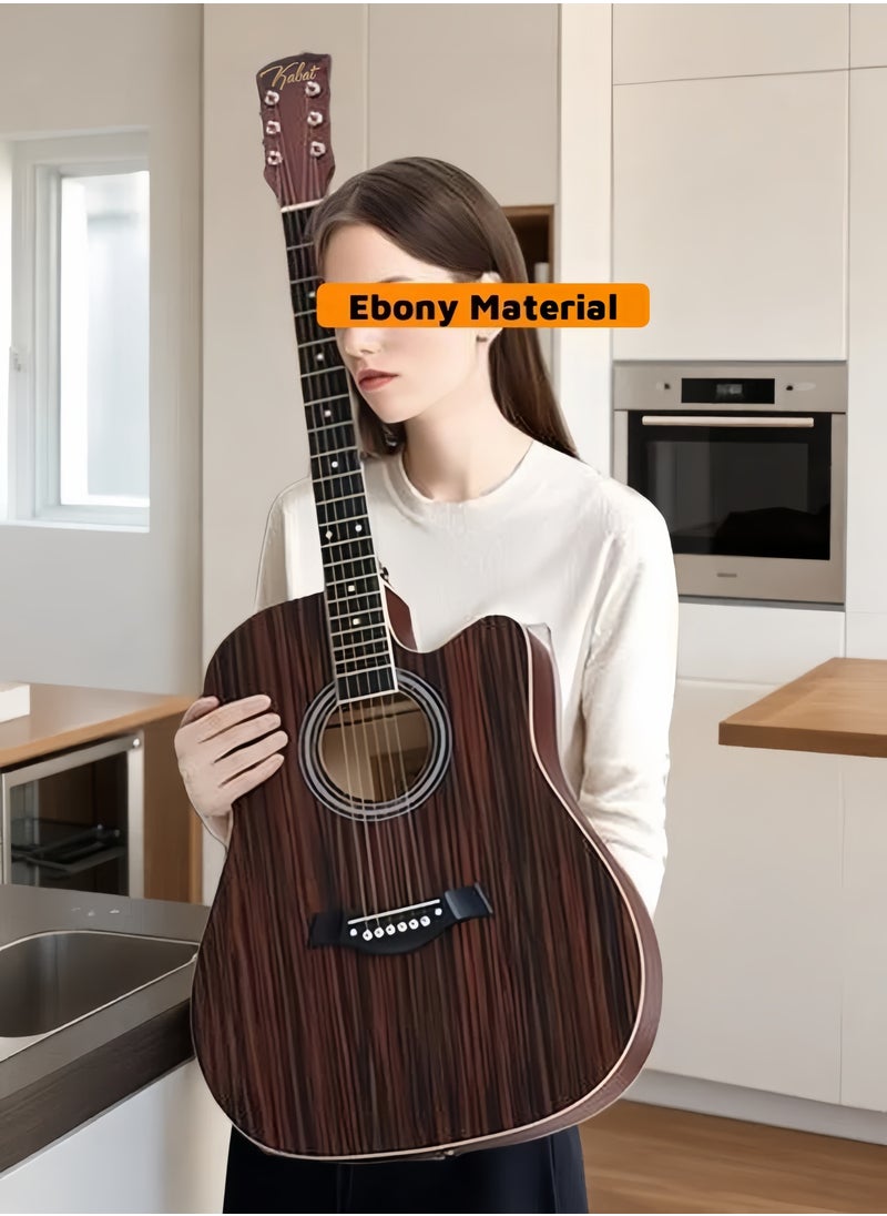 38 Inch 6-Strings Ebony Acoustic Guitar Set with Gig Bag, Tuner, Picks, Strings, Capo, Strap Right Hand  - Image 2