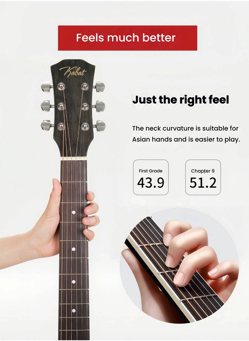 38 Inch 6-Strings Ebony Acoustic Guitar Set with Gig Bag, Tuner, Picks, Strings, Capo, Strap Right Hand