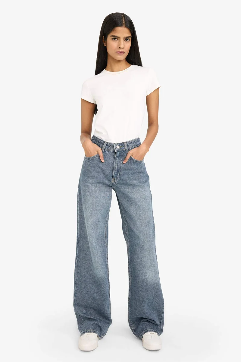 DeFacto 100% Cotton Straight Wide Leg Jeans