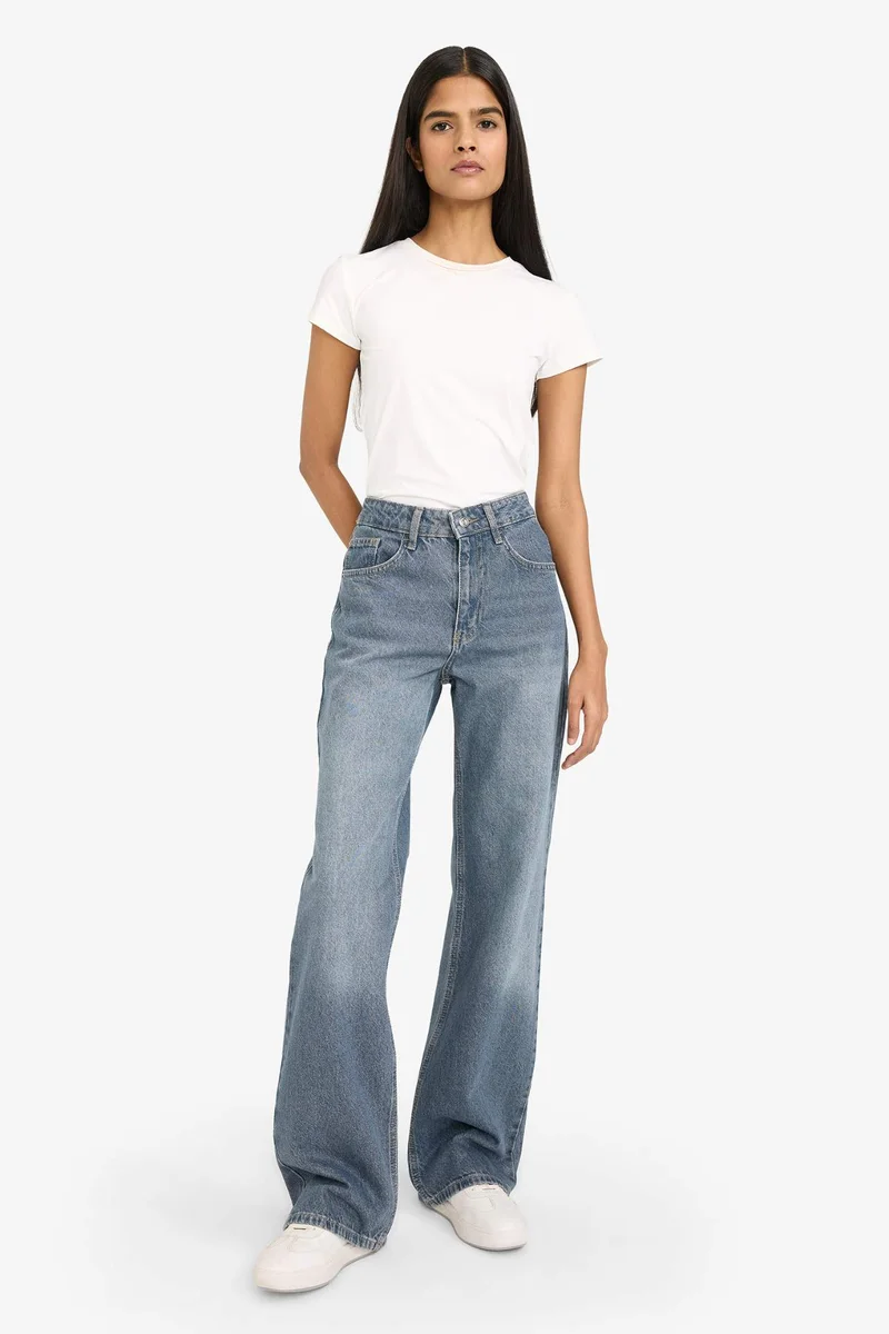 DeFacto 100% Cotton Straight Wide Leg Jeans