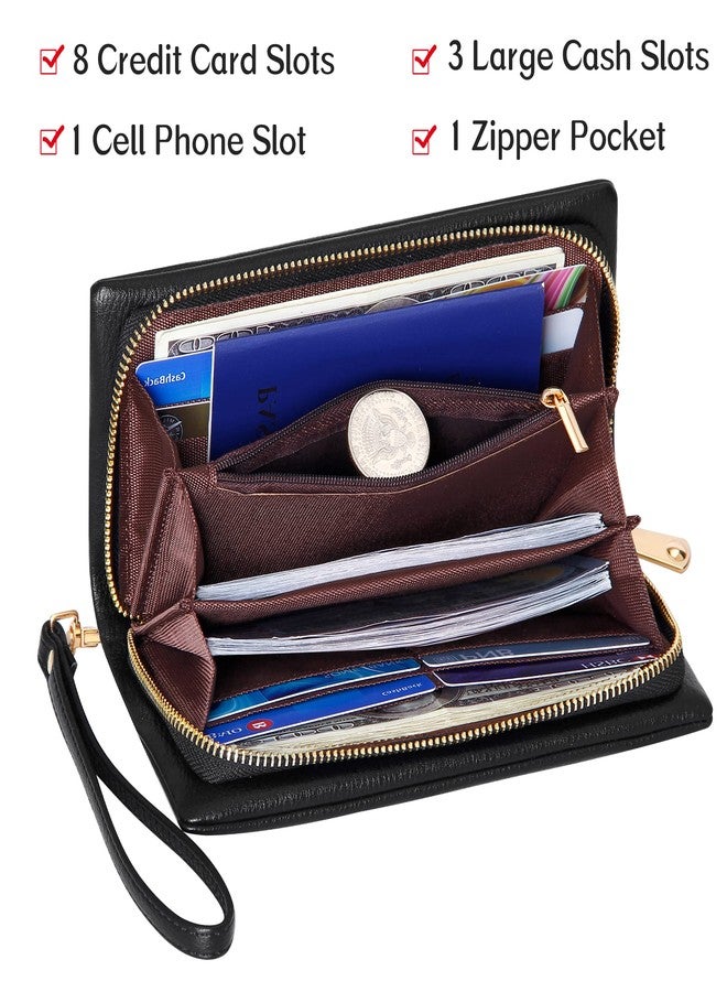YOUBDM Clutch Wallet for Women Cell Phone Purse With Credit Card Holder Soft Pebbled Leather Wallet with Wristlet Strap(Black) - Image 2