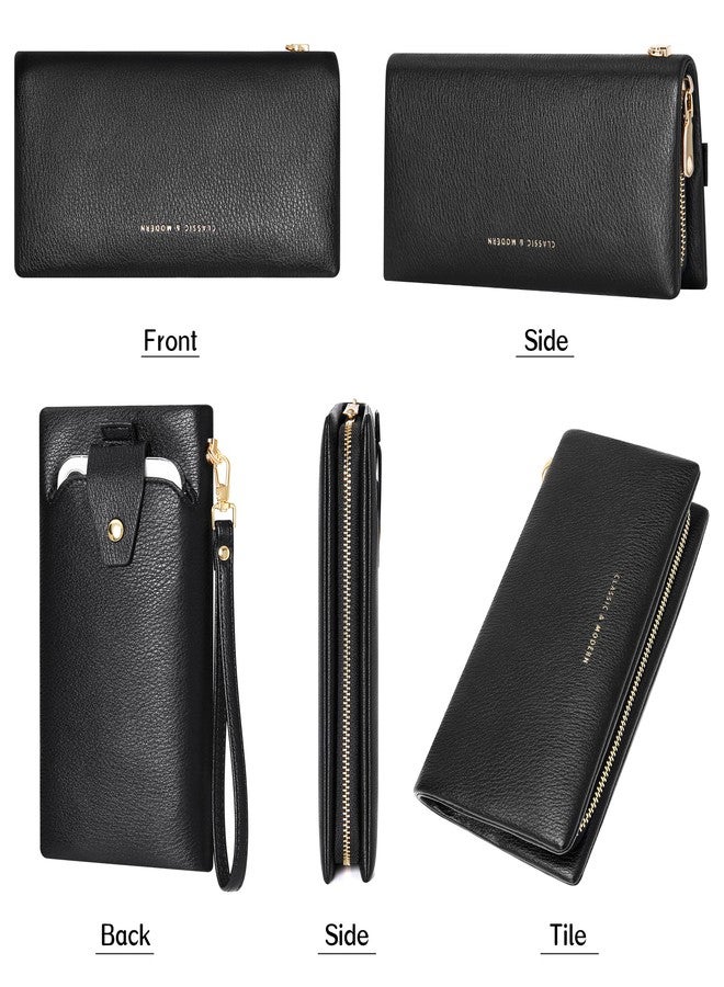 YOUBDM Clutch Wallet for Women Cell Phone Purse With Credit Card Holder Soft Pebbled Leather Wallet with Wristlet Strap(Black) - Image 4