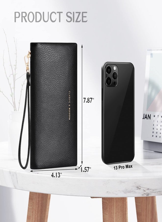 YOUBDM Clutch Wallet for Women Cell Phone Purse With Credit Card Holder Soft Pebbled Leather Wallet with Wristlet Strap(Black) - Image 5