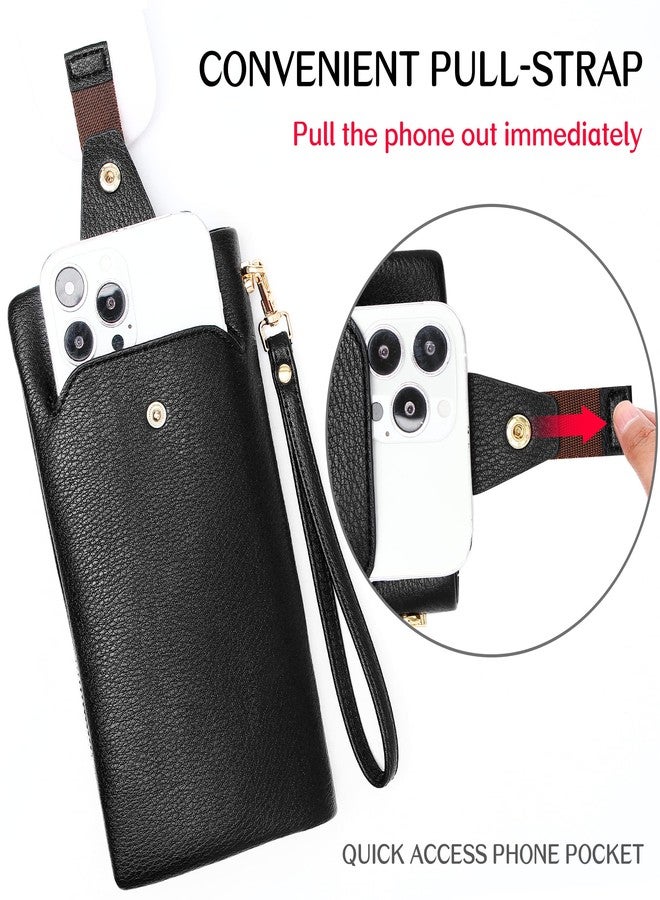 YOUBDM Clutch Wallet for Women Cell Phone Purse With Credit Card Holder Soft Pebbled Leather Wallet with Wristlet Strap(Black) - Image 3