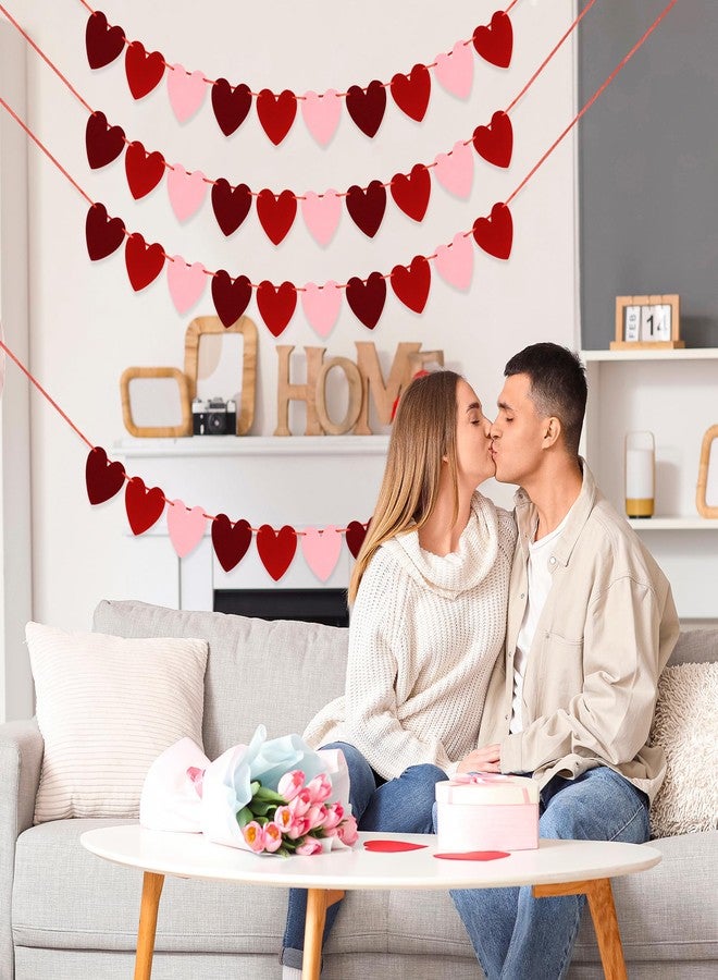 Heartome 4 PCS Horizontal Heart Banner, Felt Valentines Day Decoration, Red Pink Wine Red Heart Garland Indoor Outdoor Romantic Party Decor - Image 4
