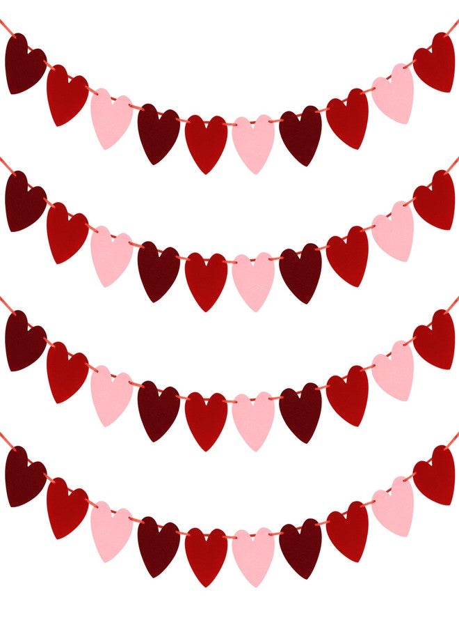 Heartome 4 PCS Horizontal Heart Banner, Felt Valentines Day Decoration, Red Pink Wine Red Heart Garland Indoor Outdoor Romantic Party Decor - Image 1