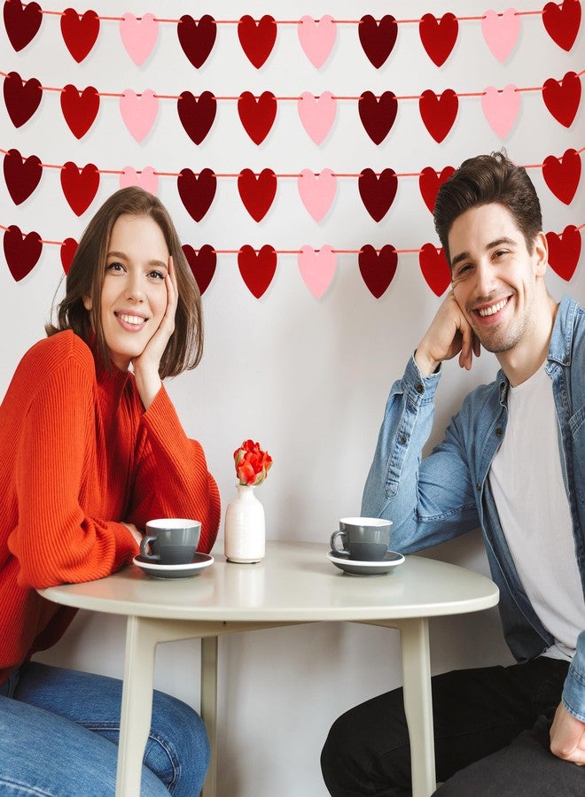Heartome 4 PCS Horizontal Heart Banner, Felt Valentines Day Decoration, Red Pink Wine Red Heart Garland Indoor Outdoor Romantic Party Decor - Image 5