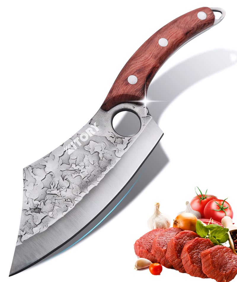 Japan KnivesMeat Cleaver Knife Hand Forged Full Tang Butcher knife for Meat Cutting High Carbon Steel Viking Knife for Kitchen Outdoor Camping BBQ Fathers Day Christmas Gift Men Women