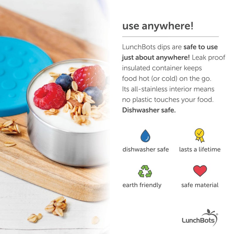 LunchBots 4.5 oz Leak Proof Snack and Side Dish Containers - Spill Proof in Bags and Bento Boxes - Food-Grade Stainless Steel With Silicone Lids - Set of 2 (Aqua) - Image 5