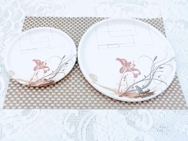 eKitchen Pack of 4 Pcs Full Size Melamine 11 Inch Plates and Pack of 4 Pcs Quarter Size Melamine Plates No.4