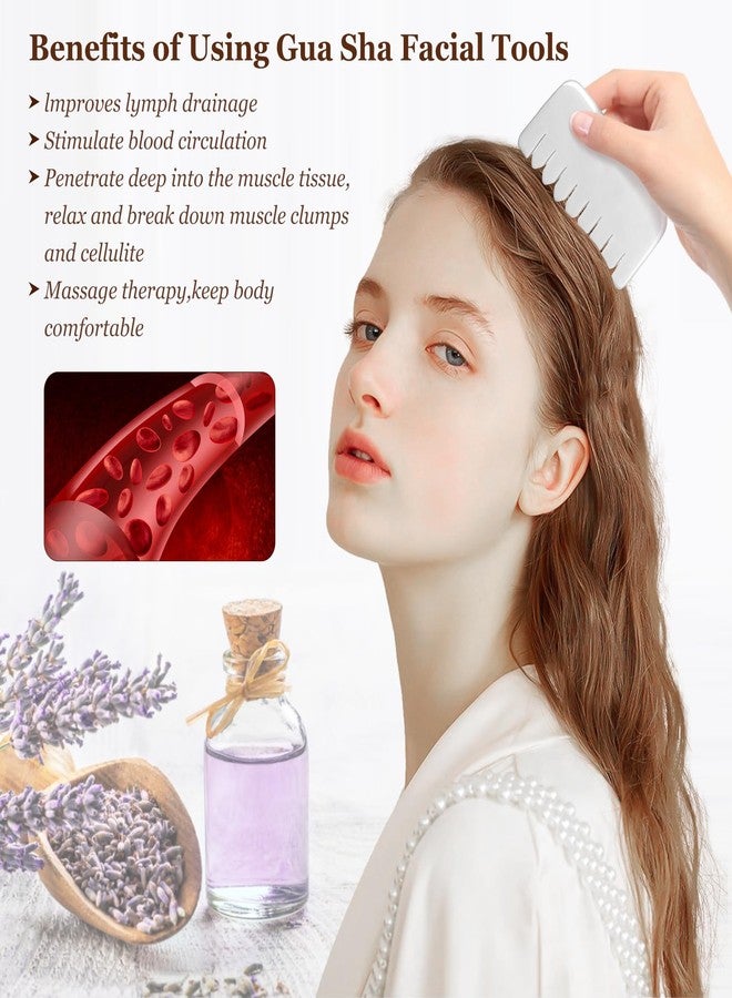 gemshan Jade Gua Sha Comb, 2pcs White Jade Massage Comb Tool for Head Caring, Relax - Image 2