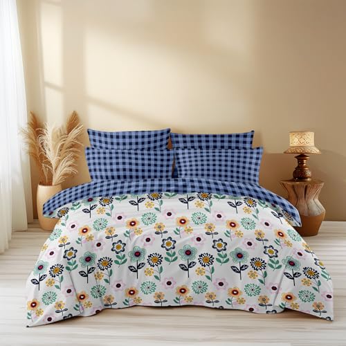 LOOMLYFE 300 TC Cotton All Season King Size Ac Comforter || Blanket || Duvet with 1 King Size Flat Bedsheet 108X108 Inch and 2 Large Pillow Cover - 4 Piece Comforter Set - BlueSunflower - Image 1
