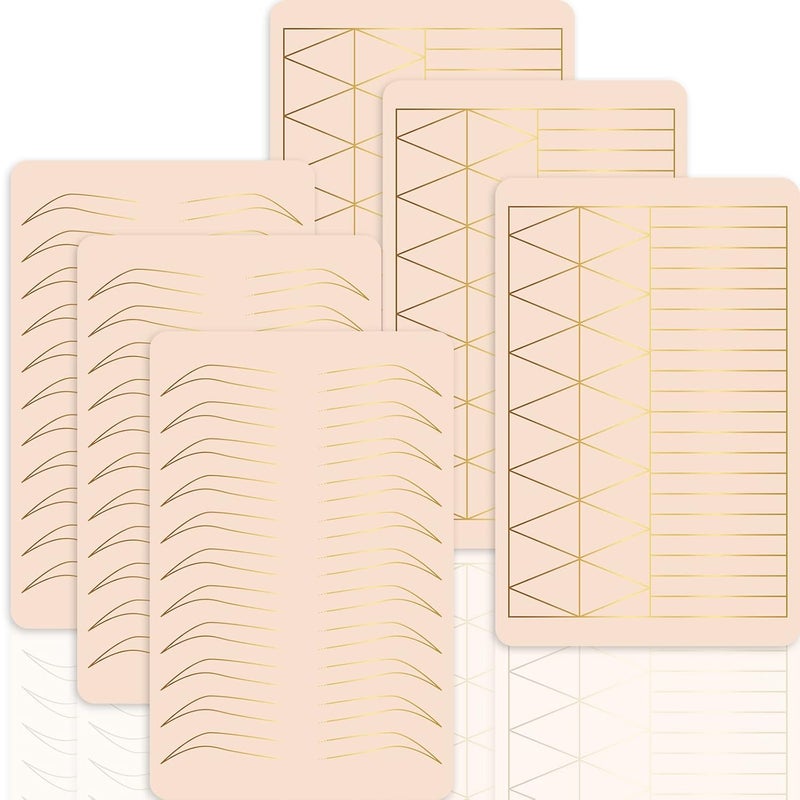 Guapa جلد ممارسة الحواجب السيليكوني 3 قطع من غوابا مع مسحوق أومبري للحواجب، ورقة جلد مزيف مزدوجة الجوانب لممارسي التاتو والمبتدئين، 3 قطع جلد مع حواف ذهبية