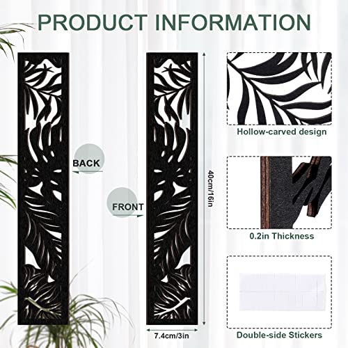 Blulu 5 Pieces Wooden Wall Art Hollow Wall Decor Wood Panels for Home Decorations Bedroom Living Room, 15.7 x 2.9 x 0.2 Inch(Leaf,Black) - Image 2