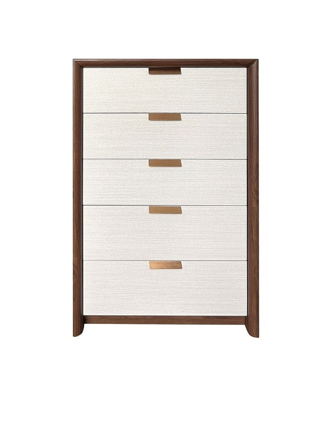 DANUBE HOME Terakkai Chest of 5 Drawers - Stylish Walnut/Beige/Bronze Engineered Wood Storage Solution for Bedroom - Melamine Finish, 2-Year Warranty - Image 1