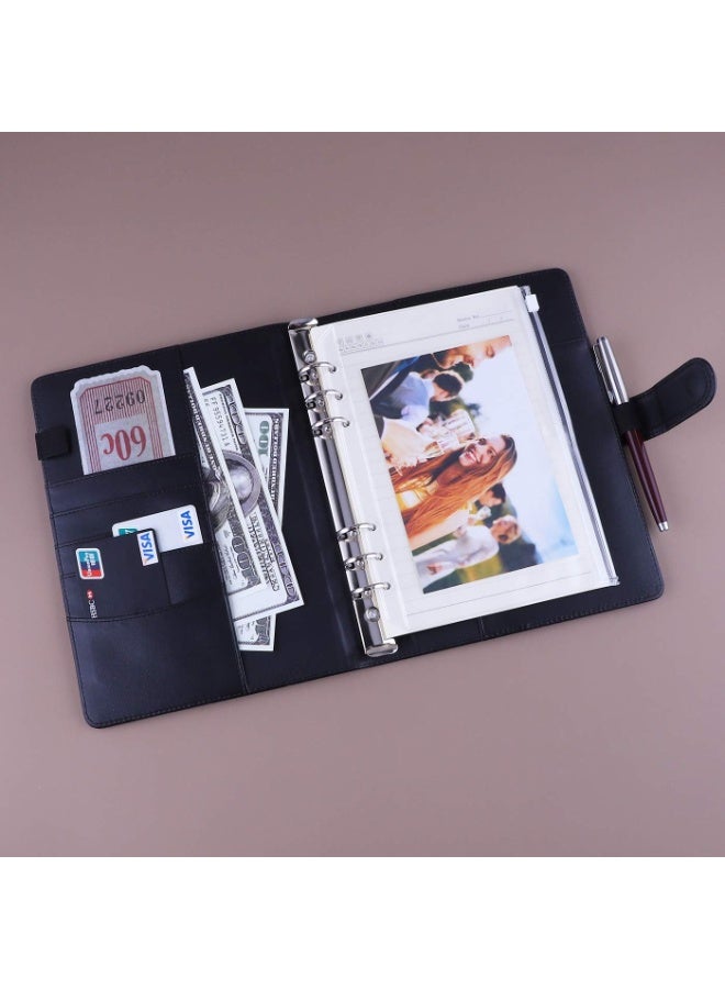 A5 PU Leather 6-Ring Notebook Binder Cover for Filler Paper, Refillable Personal Planner Budget With Magnetic Buckle Closure, Black - Image 3