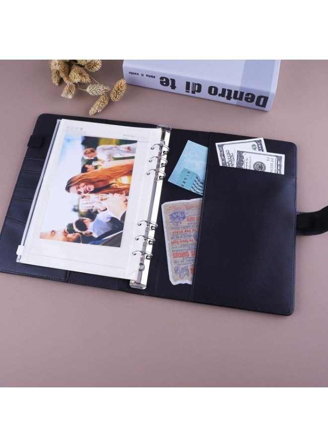 A5 PU Leather 6-Ring Notebook Binder Cover for Filler Paper, Refillable Personal Planner Budget With Magnetic Buckle Closure, Black - Image 4