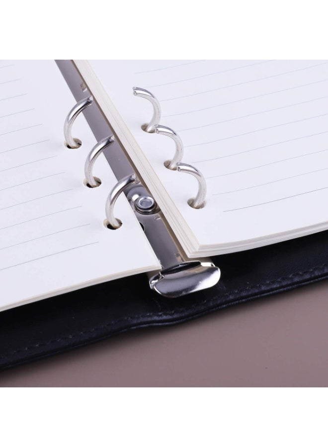 A5 PU Leather 6-Ring Notebook Binder Cover for Filler Paper, Refillable Personal Planner Budget With Magnetic Buckle Closure, Black - Image 5