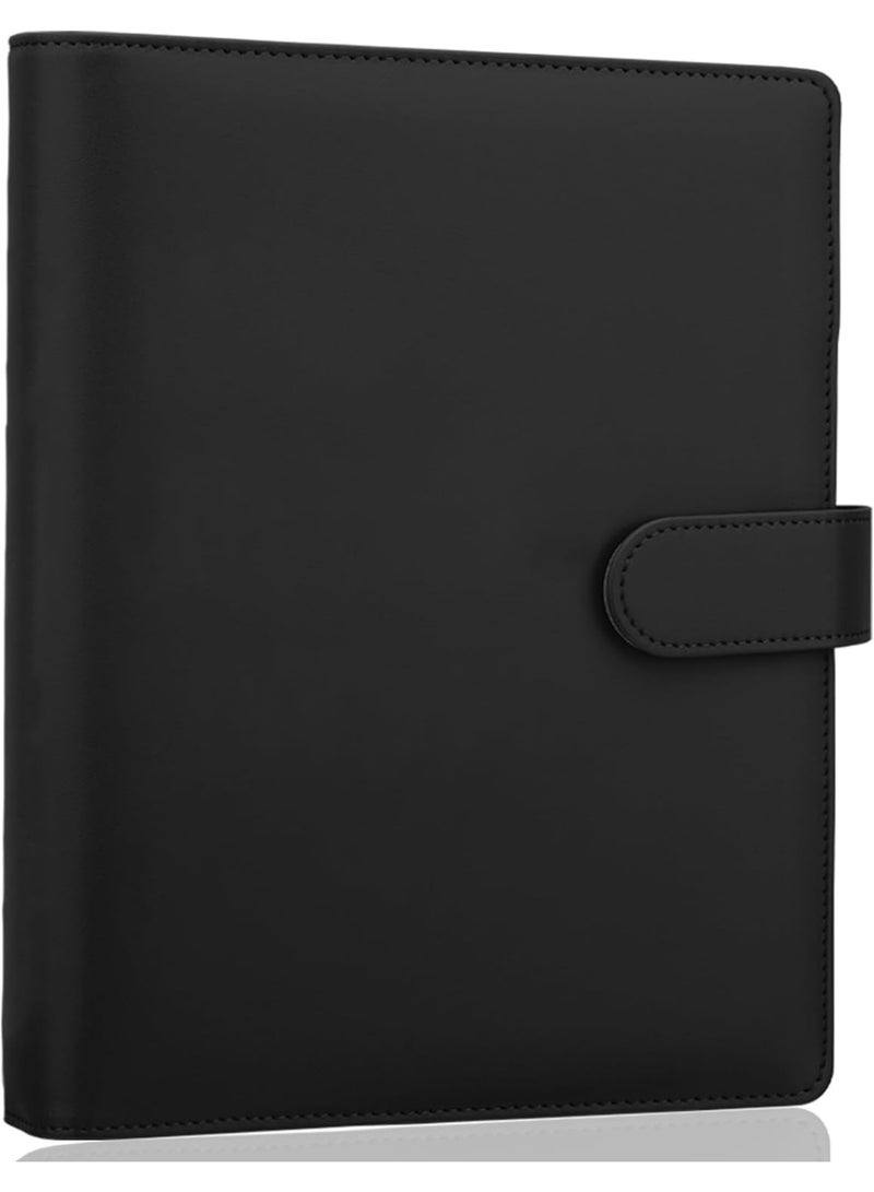 A5 PU Leather 6-Ring Notebook Binder Cover for Filler Paper, Refillable Personal Planner Budget With Magnetic Buckle Closure, Black - Image 1