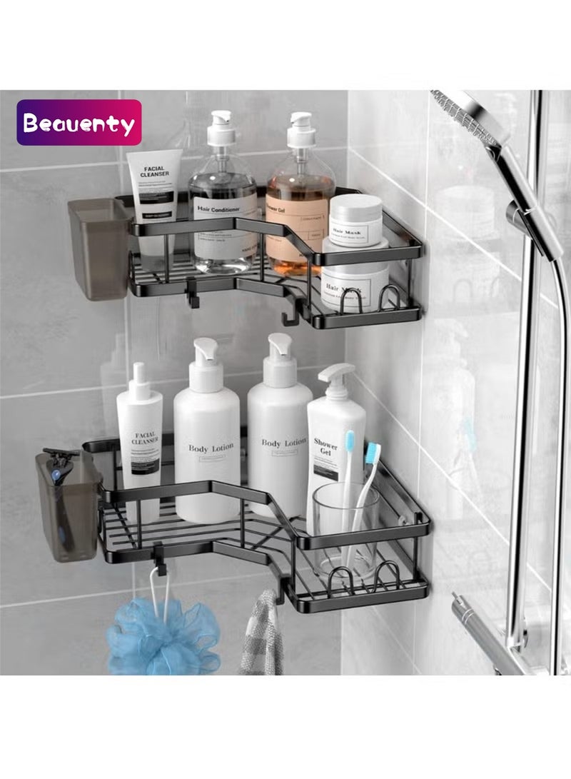 Beauenty Self Adhesive Shower Caddy, Easy to Install Bathroom Kitchen Corner space Organizer, Wall mounted Heavy-Duty Anti-rust Stainless Steel Organizer for Bathroom and Kitchen, No Drilling Needed - Image 1
