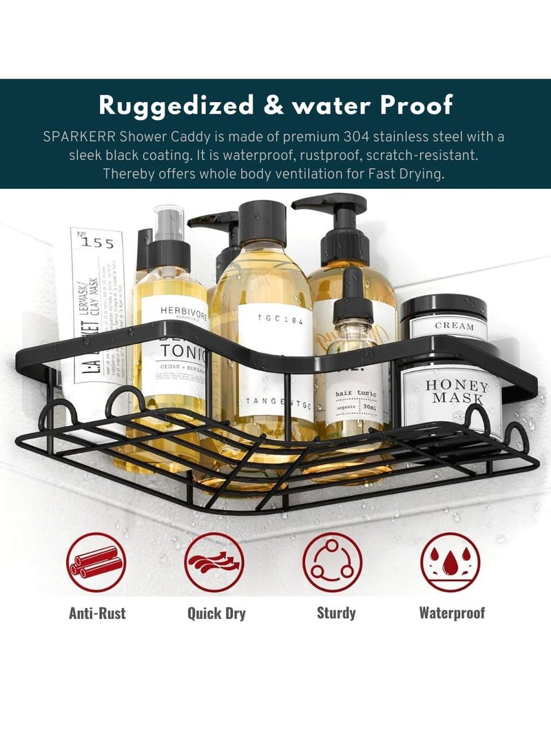 Beauenty Self Adhesive Shower Caddy, Easy to Install Bathroom Kitchen Corner space Organizer, Wall mounted Heavy-Duty Anti-rust Stainless Steel Organizer for Bathroom and Kitchen, No Drilling Needed - Image 4