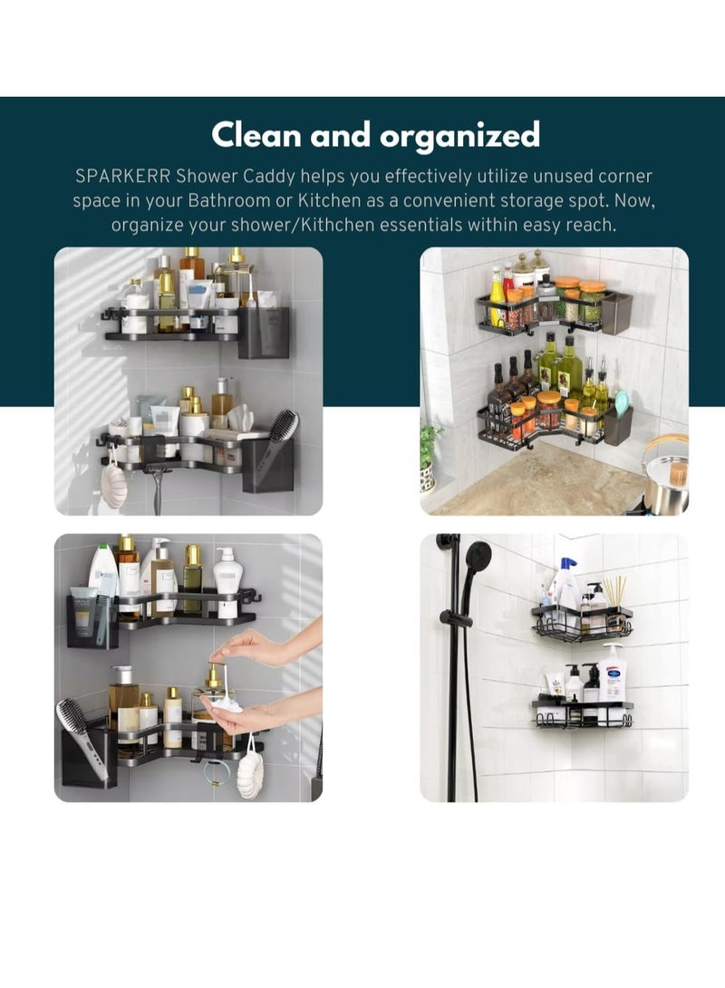 Beauenty Self Adhesive Shower Caddy, Easy to Install Bathroom Kitchen Corner space Organizer, Wall mounted Heavy-Duty Anti-rust Stainless Steel Organizer for Bathroom and Kitchen, No Drilling Needed - Image 2