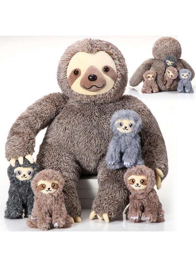 Kasyat 5 Pcs Sloth Stuffed Animal 13 Inch Mommy Sloth Stuffed Animal with Baby Sloth Plush in Zippered Belly Sloth Toys for Kids Birthday - Image 1