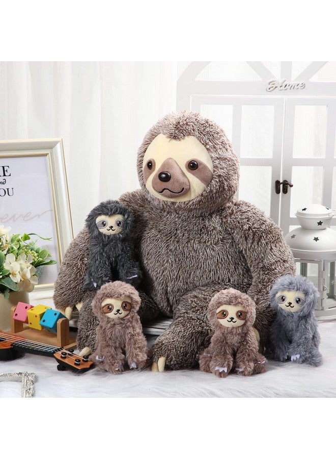 Kasyat 5 Pcs Sloth Stuffed Animal 13 Inch Mommy Sloth Stuffed Animal with Baby Sloth Plush in Zippered Belly Sloth Toys for Kids Birthday - Image 5