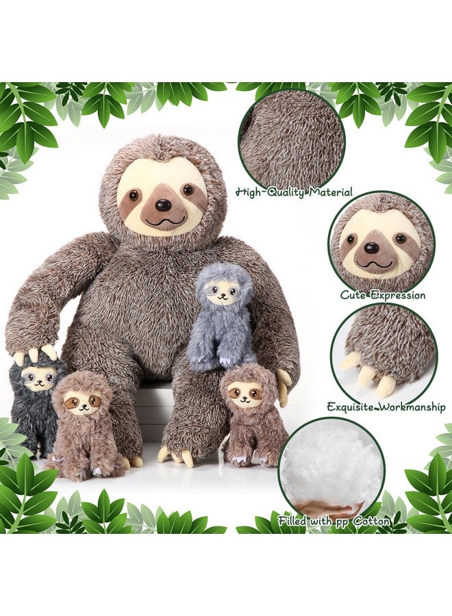 Kasyat 5 Pcs Sloth Stuffed Animal 13 Inch Mommy Sloth Stuffed Animal with Baby Sloth Plush in Zippered Belly Sloth Toys for Kids Birthday - Image 3