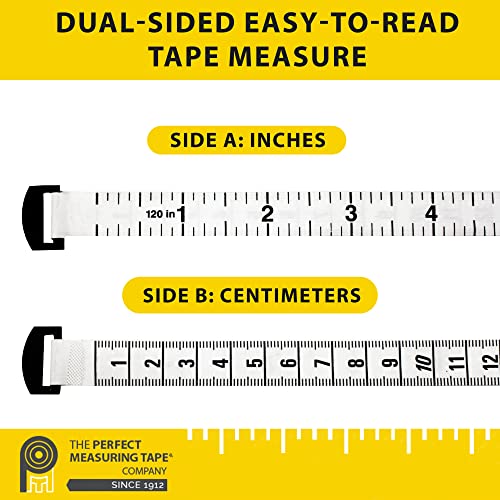 Perfect Measuring Tape - Extra Long (120 inch) Tailor's Flexible Measuring Tape. Retracting, Double Sided Tape - Inches to 120 and Metric to 3m (Model SR18) Black - Image 4
