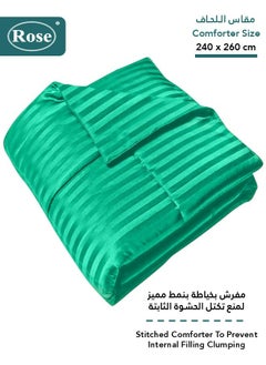 Rose ROSE Luxurious Striped Hotel Comforter, Premium Microfiber, Set of 6 pieces, Soft Lightweight, King size 260x240 cm, Teal  - Image 2