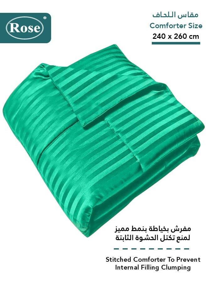 Rose ROSE Luxurious Striped Hotel Comforter, Premium Microfiber, Set of 6 pieces, Soft Lightweight, King size 260x240 cm, Teal  - Image 2