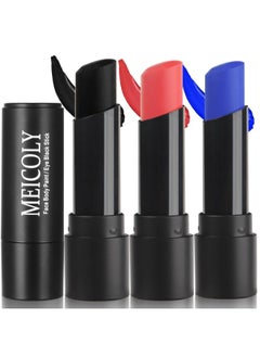 MEICOLY MEICOLY 3Pcs Royal Blue Black Red Face Body Paint Stick,Face Paint for Halloween SFX Devil Cosplay Makeup,Body Paint for Adults Kids,Waterproof Eye Black for Baseball/Football/Softball,Blue+Black+Red  - Image 1