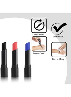 MEICOLY MEICOLY 3Pcs Royal Blue Black Red Face Body Paint Stick,Face Paint for Halloween SFX Devil Cosplay Makeup,Body Paint for Adults Kids,Waterproof Eye Black for Baseball/Football/Softball,Blue+Black+Red  - Image 2