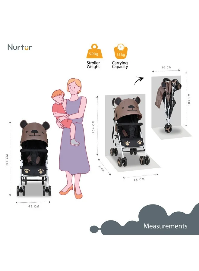 Nurtur Luca Bear Baby Lightweight Stroller With Storage Basket, Detachable Bumper, 5 Point Safety Harness, 0 To 36 Months