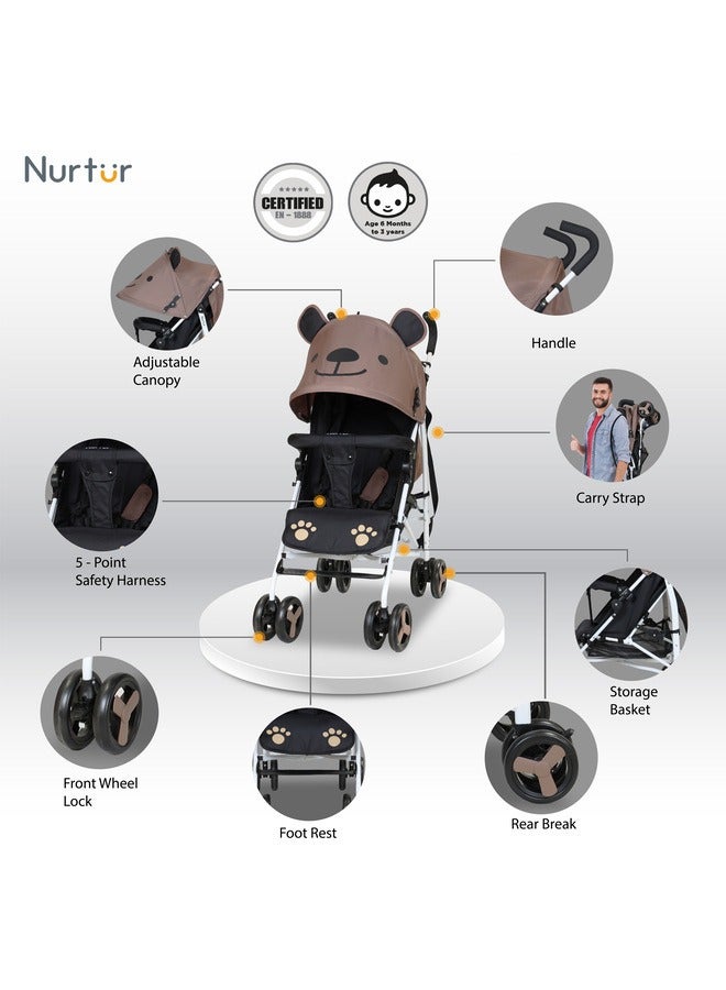 Nurtur Luca Bear Baby Lightweight Stroller With Storage Basket, Detachable Bumper, 5 Point Safety Harness, 0 To 36 Months - Image 2