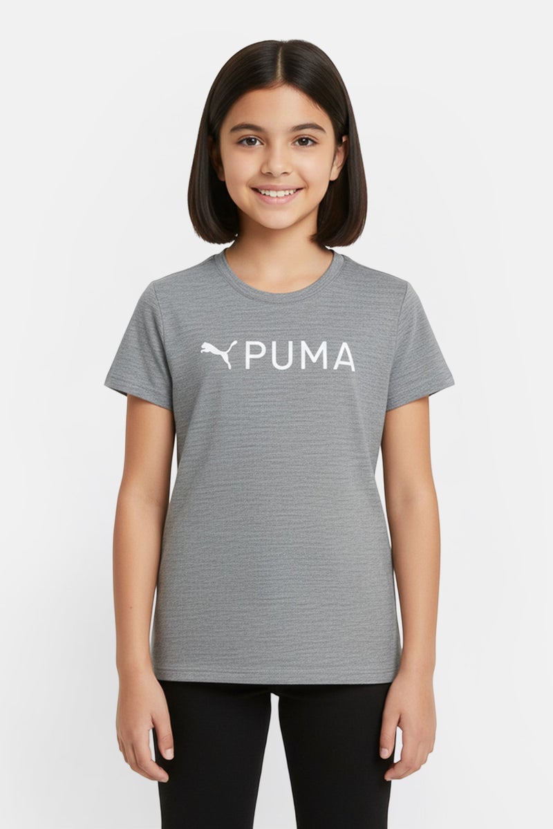 PUMA ملابس رياضية للبنات للأطفال تي شيرت جري قصير الأكمام، رمادي - Image 1