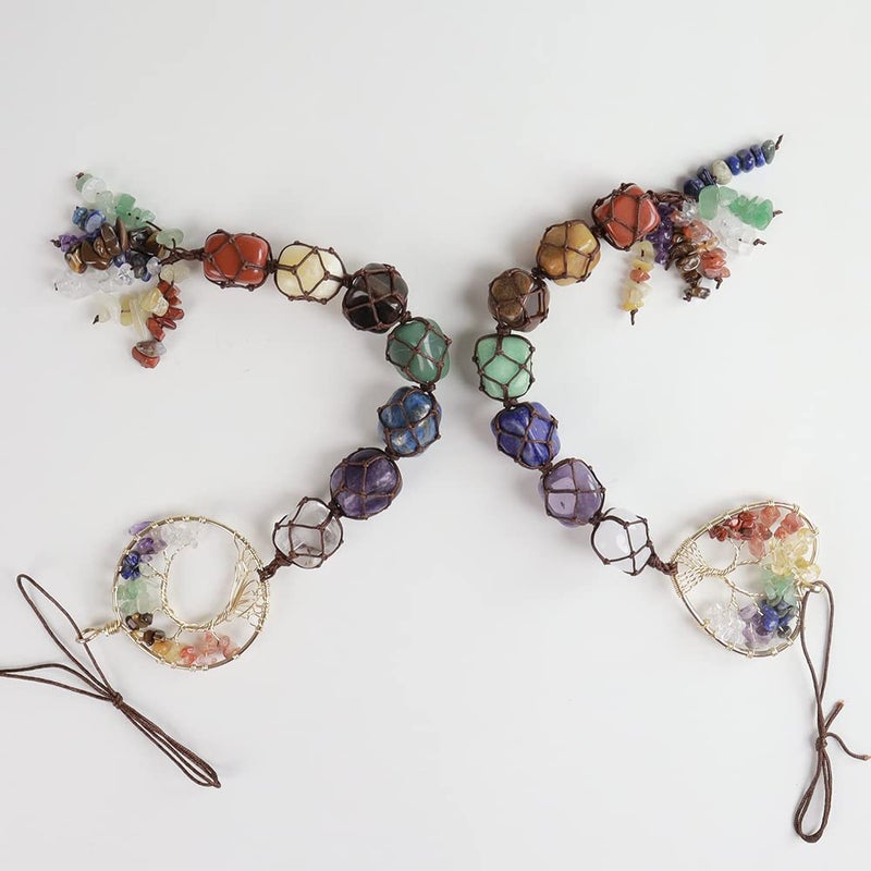 iSTONE 2 Pieces of 7 Chakras Healing Crystals and Tree of Life Wall Hanger Tumbled Gemstones Meditation Hanging Ornament Christmas Tree Memorial Hanging Pendant (Style 4) - Image 4