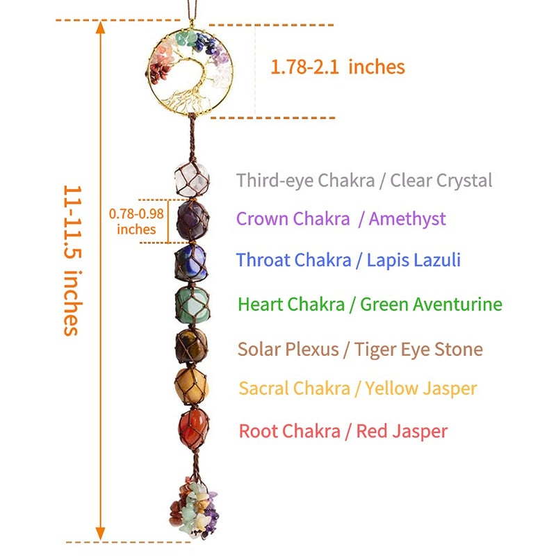 iSTONE 2 Pieces of 7 Chakras Healing Crystals and Tree of Life Wall Hanger Tumbled Gemstones Meditation Hanging Ornament Christmas Tree Memorial Hanging Pendant (Style 4) - Image 2