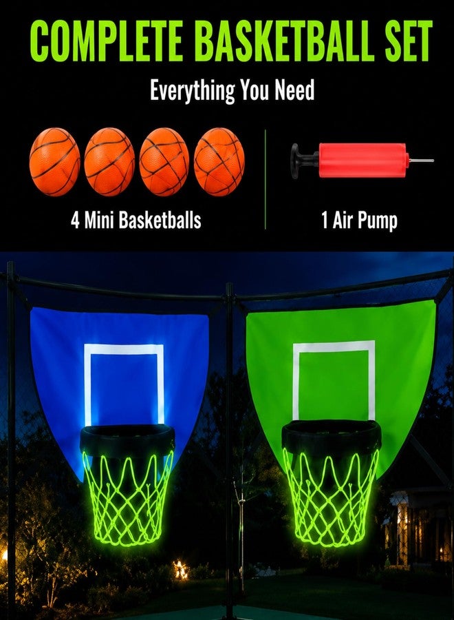 Thenshop 2 Pack Trampoline Basketball Hoop Set Glow in Dark Basketball Net for Adults with 4 Mini Balls and 1 Pump Basketballs Hoop Goal for Outdoor Trampoline Accessories Attachments - Image 3