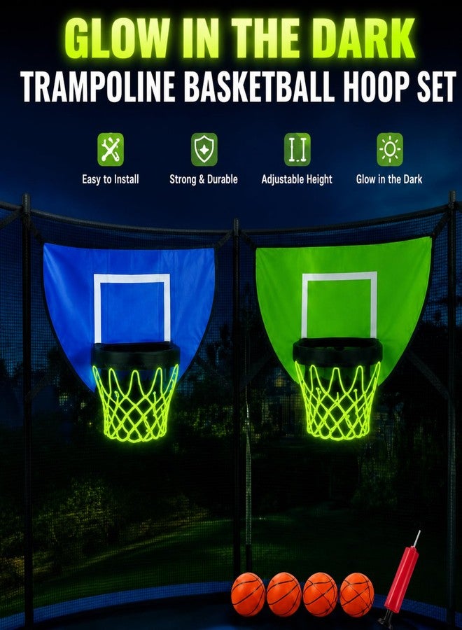 Thenshop 2 Pack Trampoline Basketball Hoop Set Glow in Dark Basketball Net for Adults with 4 Mini Balls and 1 Pump Basketballs Hoop Goal for Outdoor Trampoline Accessories Attachments - Image 2