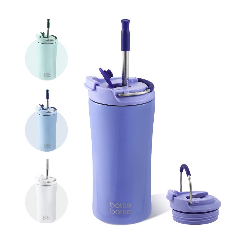 BOTTLE BOTTLE Coffee Tumbler with Dualuse Lid and Straw Double Walled Iced Travel Coffee Mug for Woman and Man 12 oz Stainless Steel Insulated Tumbler with Handle purple