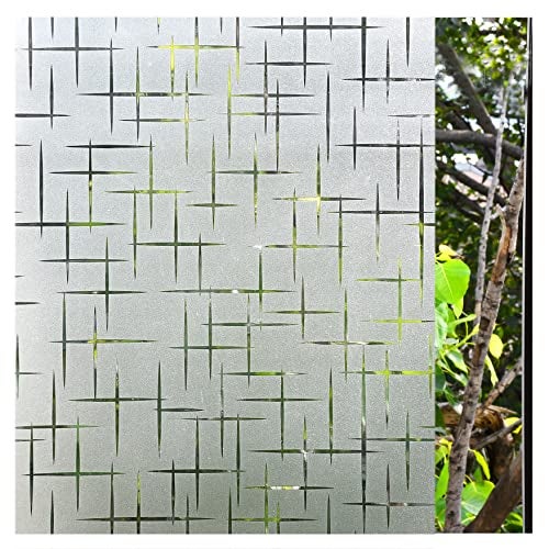 RAUSHIK 3D Window Films Privacy Vinyl Frosted Film Self Adhesive Decorative Film for Office Glass Partition/Glass Door/Bathroom Door/Window Heat Control Anti UV (Frosted Vertical Horizontal Lines, 24*96 inch) - Image 1