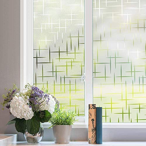 RAUSHIK 3D Window Films Privacy Vinyl Frosted Film Self Adhesive Decorative Film for Office Glass Partition/Glass Door/Bathroom Door/Window Heat Control Anti UV (Frosted Vertical Horizontal Lines, 24*96 inch) - Image 3