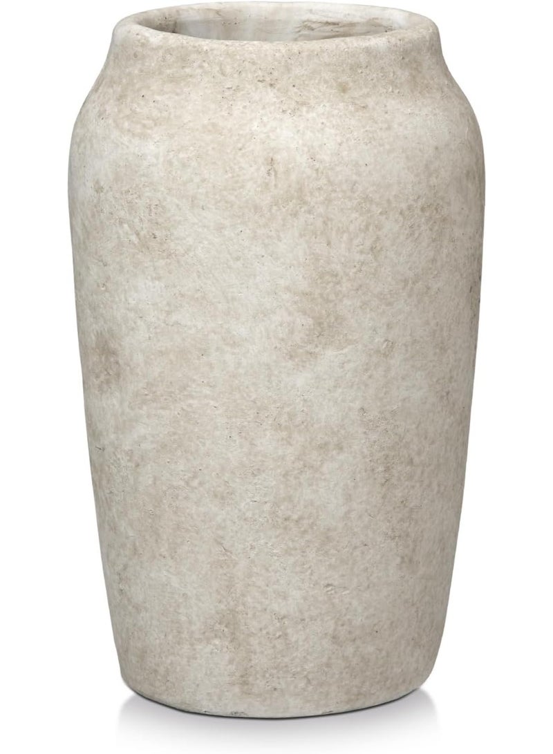 Rustic Vintage Ceramic Vase, 9.06'' Tall, Wide Mouth, Farmhouse Table Decor, Beige - Image 1