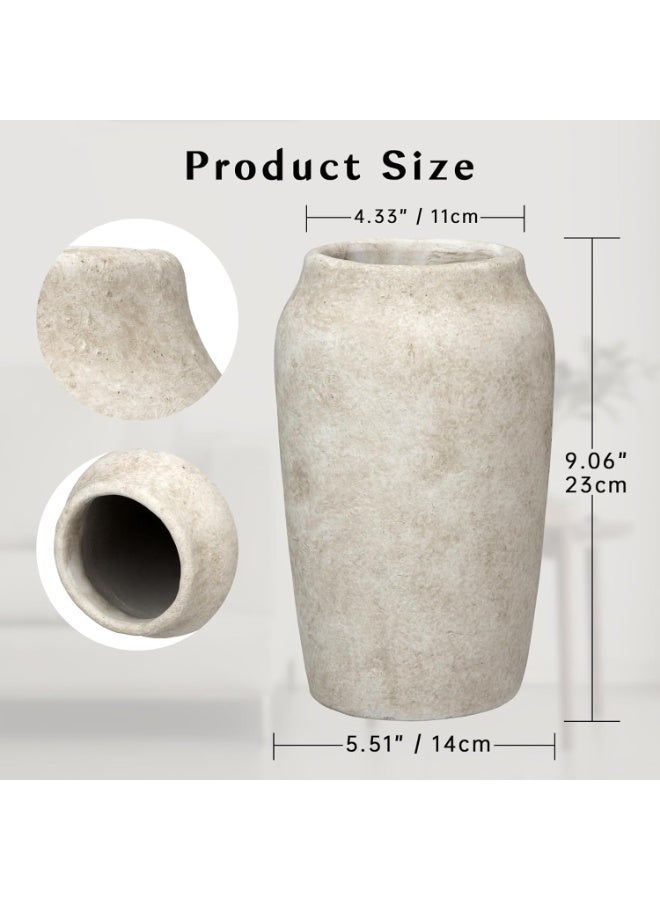 Rustic Vintage Ceramic Vase, 9.06'' Tall, Wide Mouth, Farmhouse Table Decor, Beige - Image 3