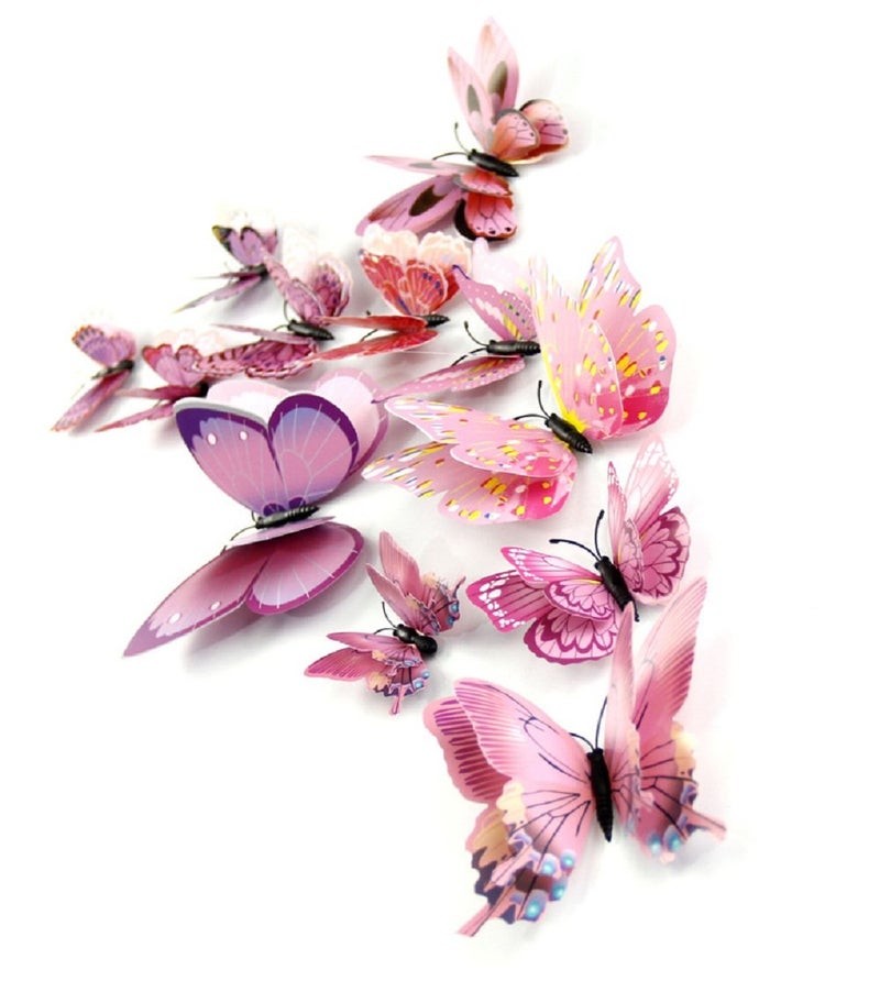 DaGou Mixed of 12PCS 3D Pink Butterfly Wall Stickers Decor Art Decorations - Image 1